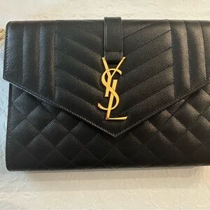 Yves Saint Laurent Black Quilted Clutch with Gold Logo